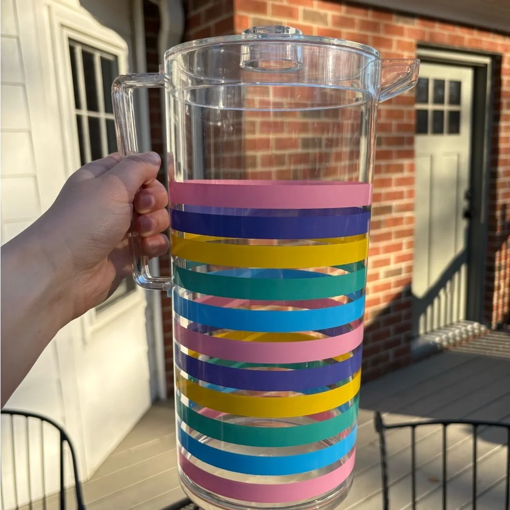 Vintage Libbey Acrylic Set - Pastel Stripe Pitcher, Tray, 4 glasses, Ice Bucket